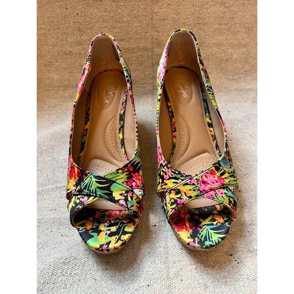 Dexflex Comfort Wedges Heels Sandals Women's 7 Tropical Colorful Beach Island - Picture 2 of 7